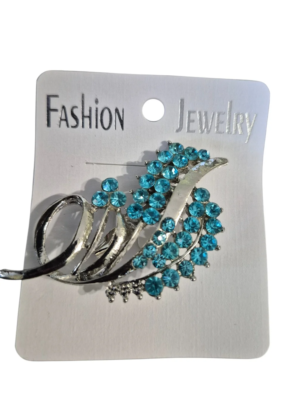 Fashion‎ Jewelry Silver-Tone Brooch with Aqua Blue/Teal Crystals